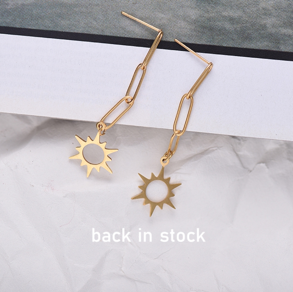 Stainless Steel Hollow Out Sun Drop Earrings